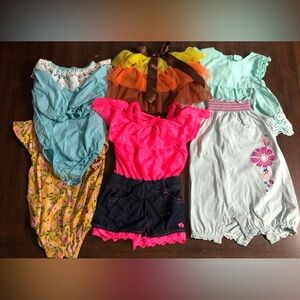 Baby girl’s 6pcs Bundle 3 rompers/1 skirt short/ 1 lace blouse onesie.12M